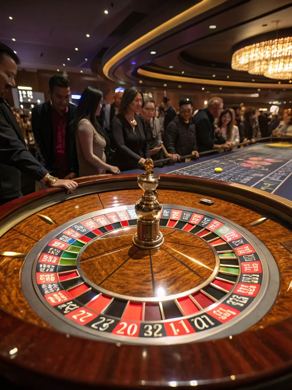 A roulette wheel spinning with a ball about to land on a number, capturing the suspense and chance associated with roulette games.